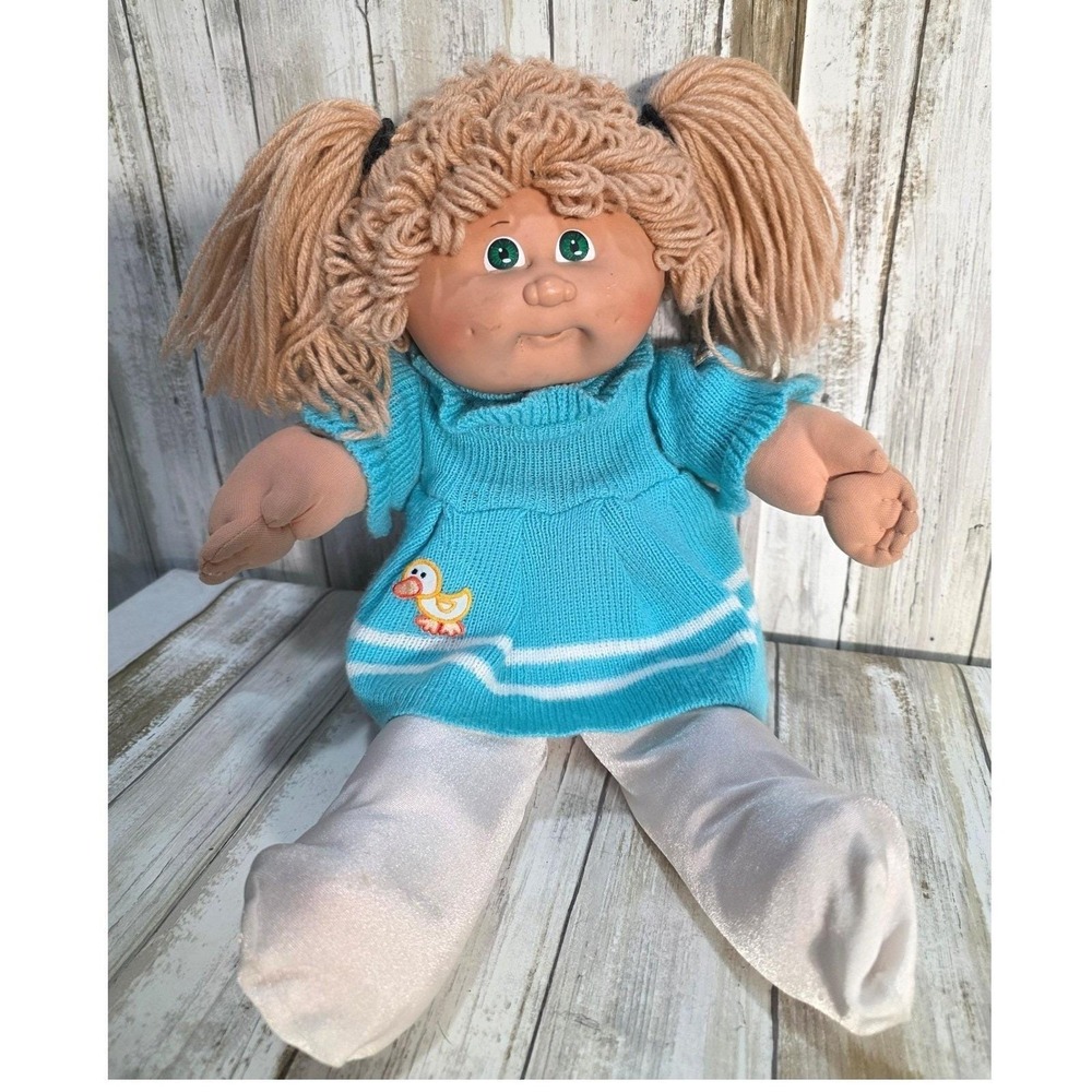 1978' Cabbage Patch Doll Kids Blonde Pigtails Blue Sweater White Pants Signature